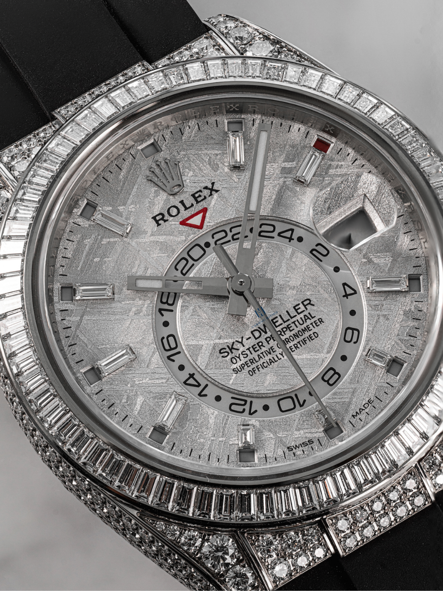 Close-up of Rolex Sky-Dweller 326259TBR watch with diamond embellishments
