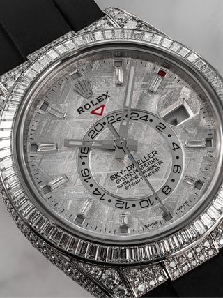 Close-up of Rolex Sky-Dweller 326259TBR watch with diamond embellishments