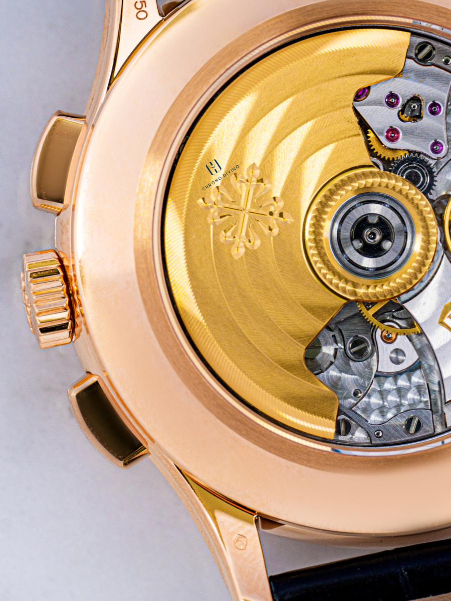 The dial of Patek Philippe 5905R has been highlighted with the crown and pusher