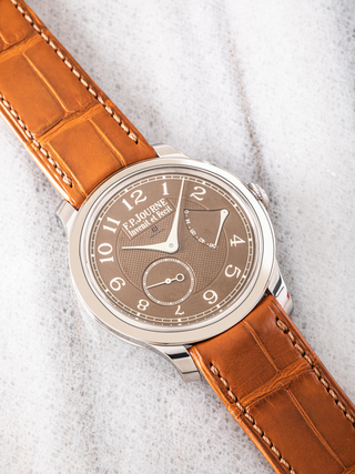 F.P. Journe Chronometre Souverain with its semi-visible brown belt