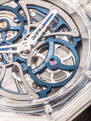 The dial of Girard-Perregaux Laureato is semi visible in the image