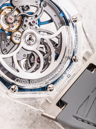 The backview of Girard-Perregaux Laureato with the visible gears