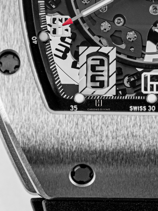 A close look on the dial of Richard Mille RM 010 with the numbers at focus