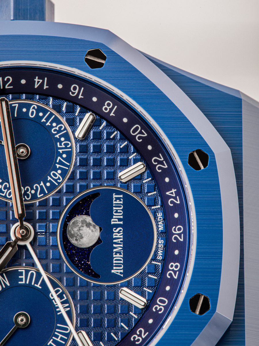 The bottom part of the Audemars Piguet 26579CS dial can be seen in the image