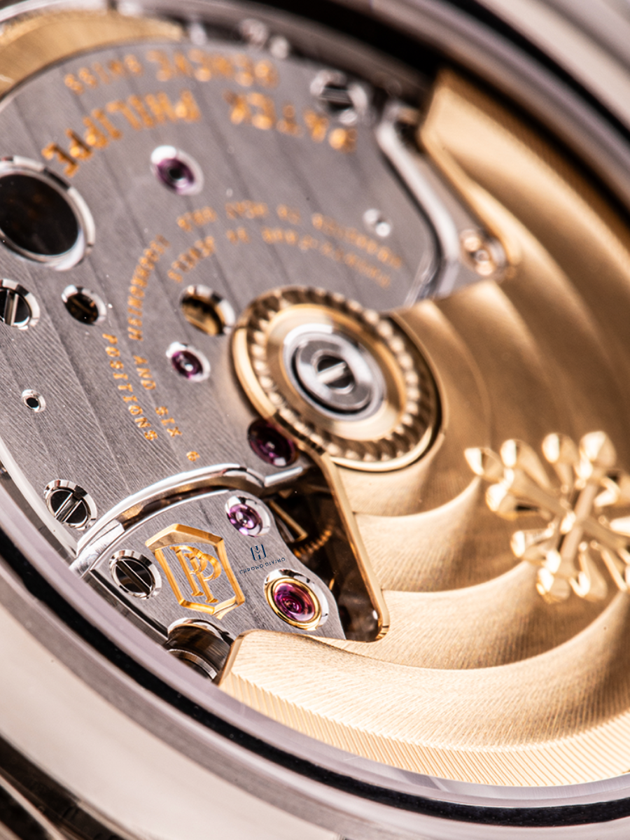 The picture represents the enlarged view of Patek Philippe 5205G dial with design details