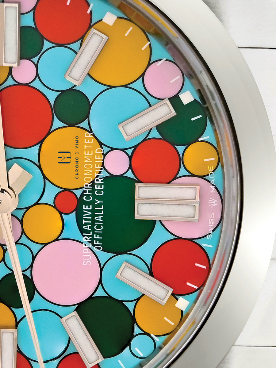 A macro shot of Rolex Oyster Perpetual "Celebration' dial
