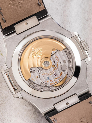 Tha back of the Patek Philippe 5726A with visible gears