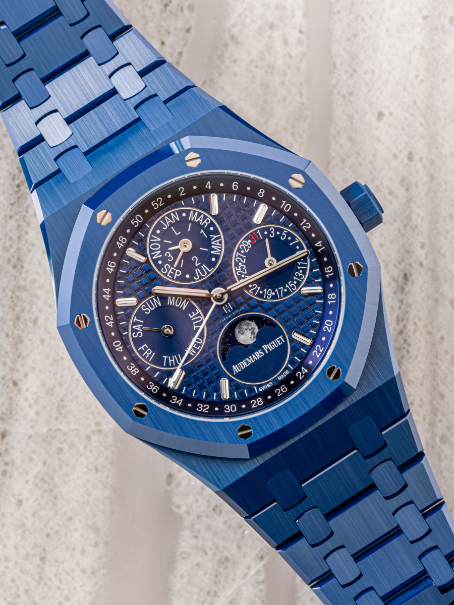 Blue Audemars Piguet 26579CS is shown in this image