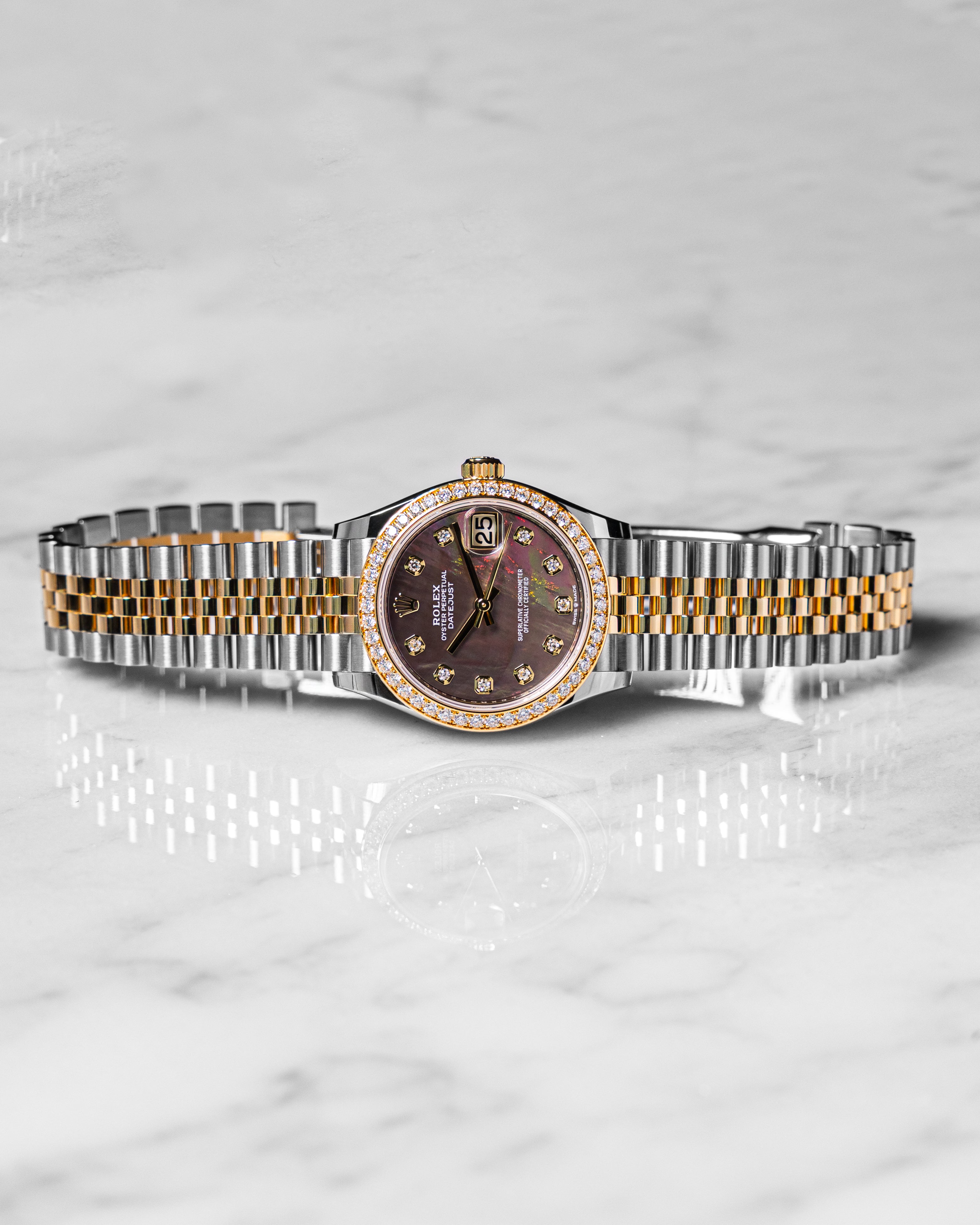 Rolex Datejust 31 Oyster, 31 mm, Oystersteel, yellow gold and diamonds Reference 278383RBR