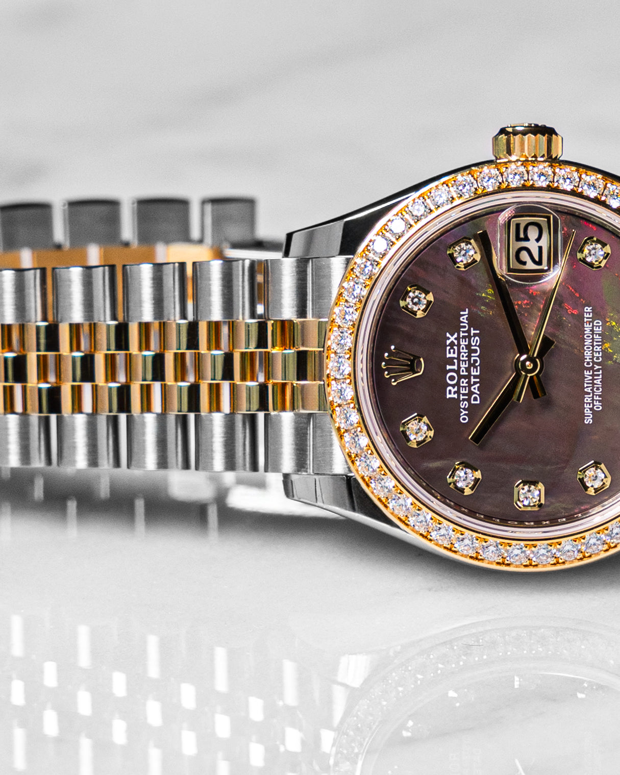 Rolex Datejust 31 Oyster, 31 mm, Oystersteel, yellow gold and diamonds Reference 278383RBR
