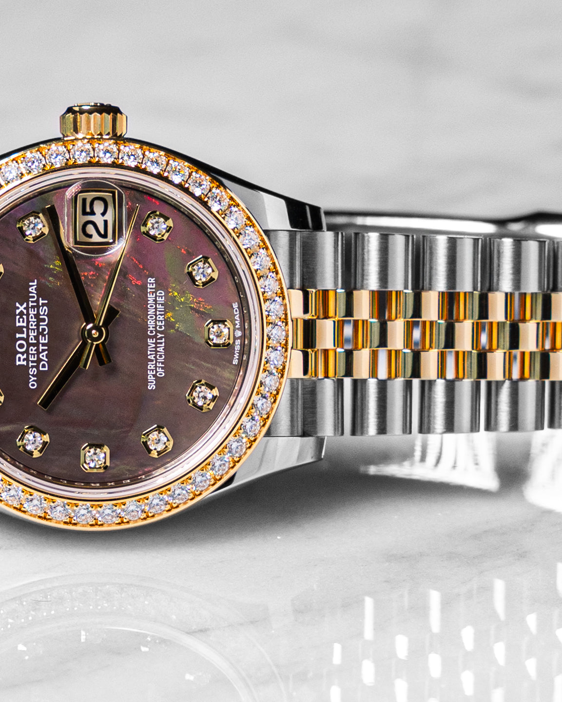 Rolex Datejust 31 Oyster, 31 mm, Oystersteel, yellow gold and diamonds Reference 278383RBR